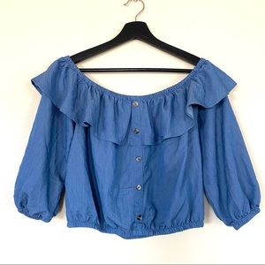 Off Shoulder Chambray Crop Top by Love J